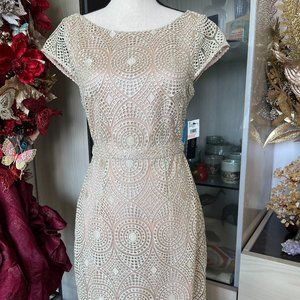NWT-Laundry by Shelli Segal- Shimmery gold crochet mini dress